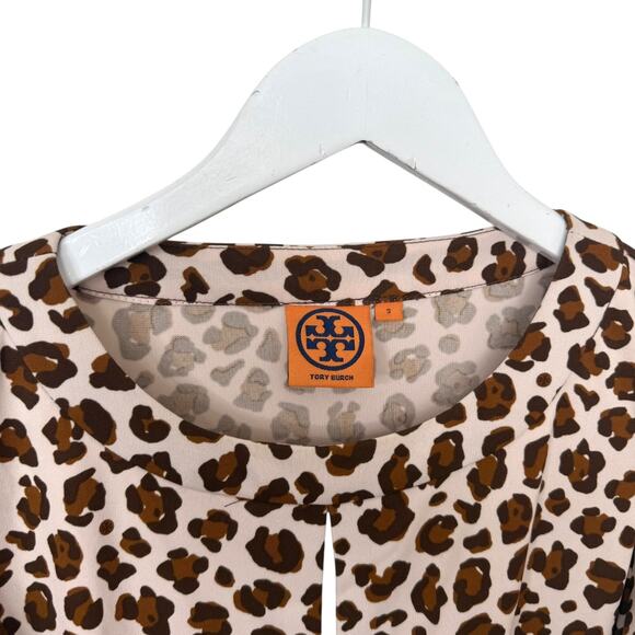 Tory Burch Gladys Ruffle Sleeve Leopard Print Cocktail Dress Keyhole Neck Small - Picture 3 of 12